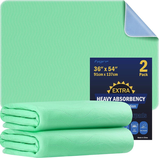 Fygrip 2 Pack 36” x 54” Extra Heavy Absorbency Washable Underpads Bed Pads