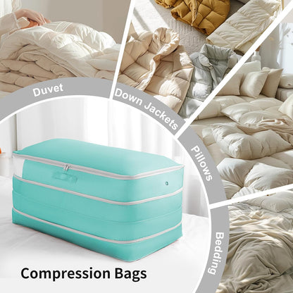 Comforter Storage Bag - Large Capacity Bedding Storage Bags Ultra Space Saving Self Compression Organizer, Washable Compression Bags for Storage Comforter Blanket Duvet Pillow, Beige