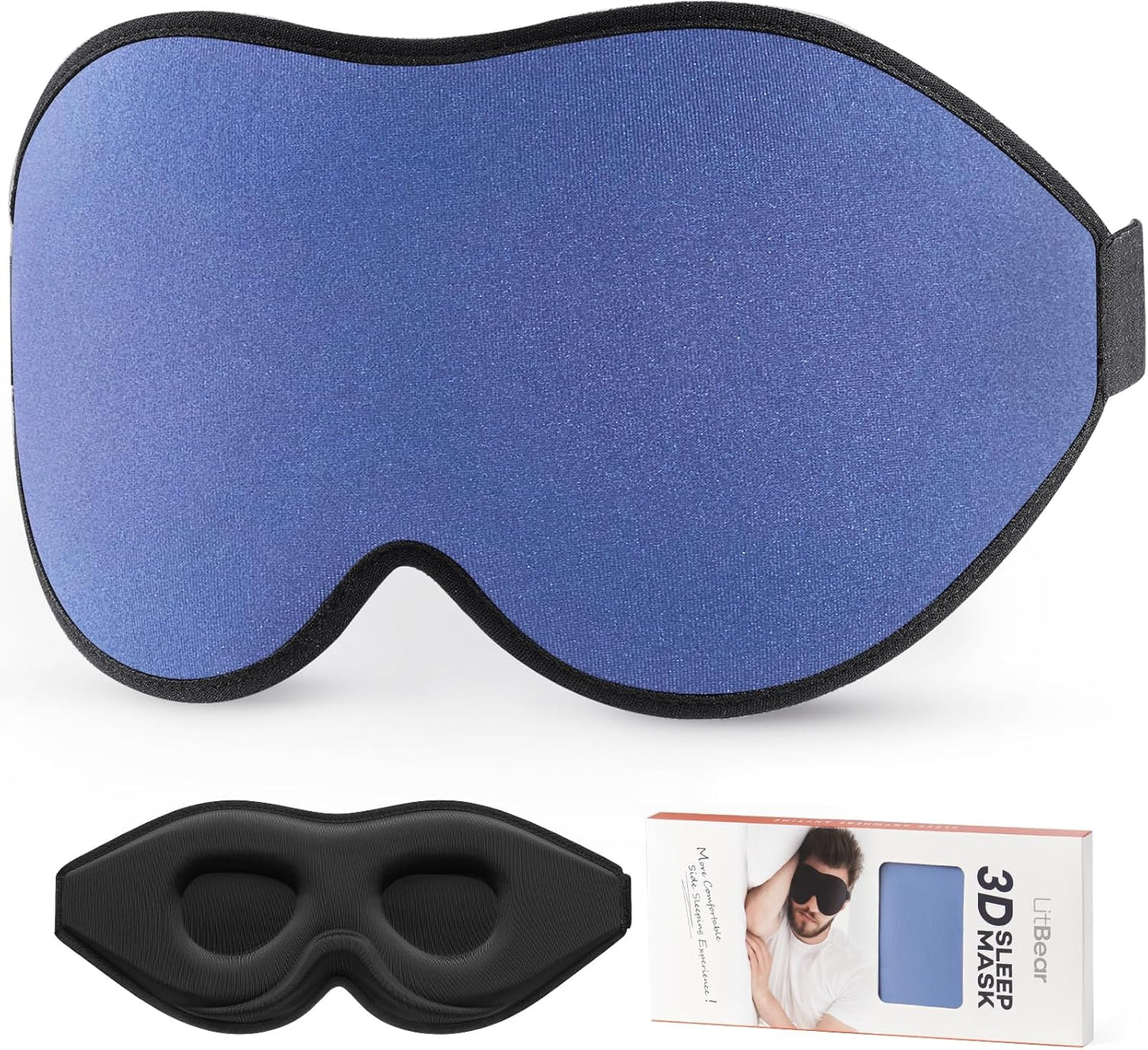LitBear Sleep Mask for Side Sleeper Women Men, Eye Mask for Sleeping Light Blocking, 3D Contoured Cup Sleeping Mask, Soft Breathable Sleep Eye Mask with Adjustable Elastic Strap for Travel
