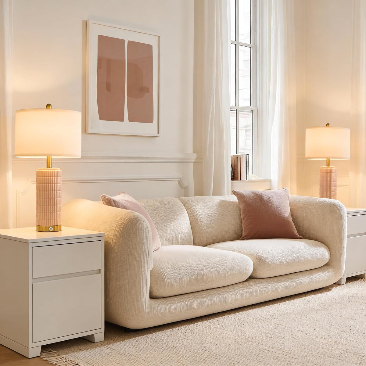 PoKat Touch Bedside Table Lamps with 2 USB for Bedroom Living Room, 25''