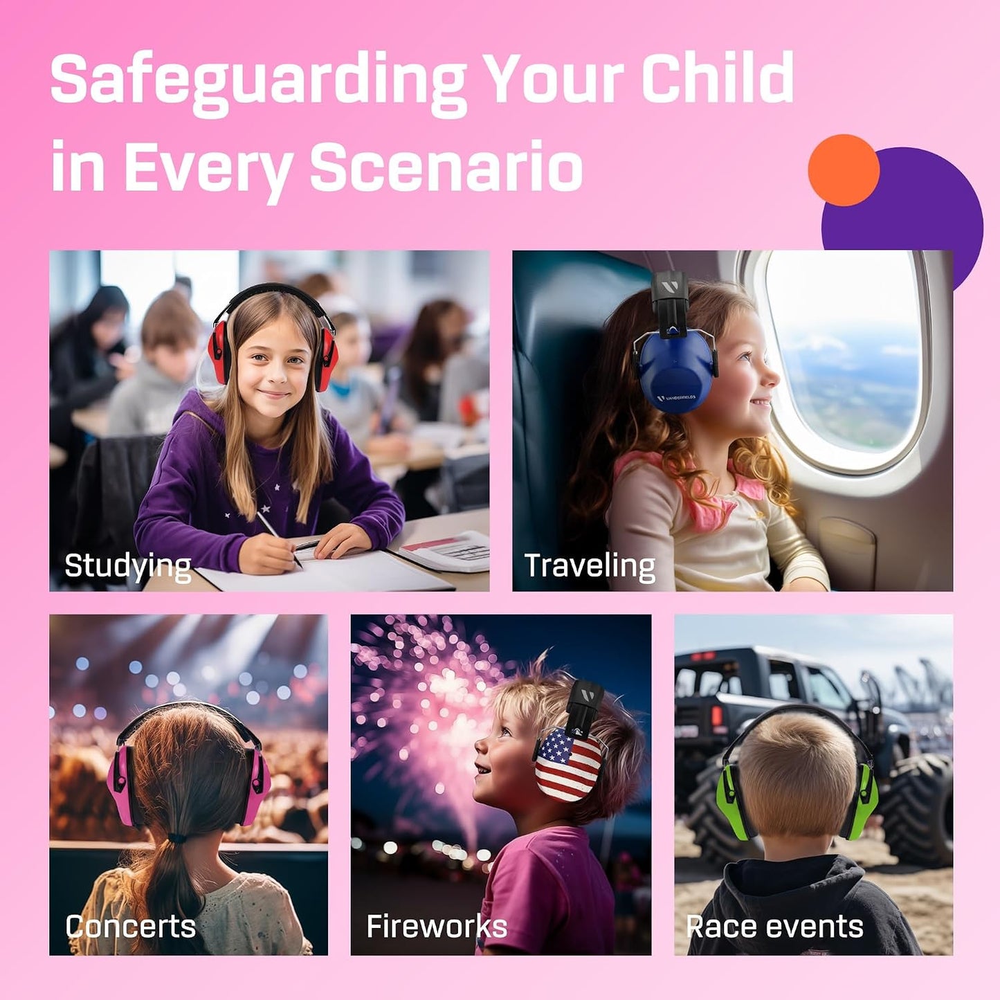 Vanderfields Hearing Protection Ear Muffs - Over 31 dB (2K Hz) Broad Noise Cancelling Sound Reduction Earmuffs for Kids 3-12