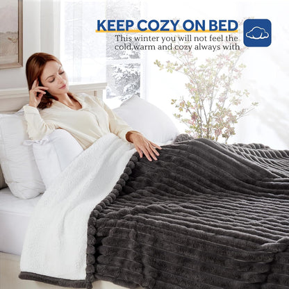 Sealy Electric Blanket Throw Size 50"*60",Super Cozy Faux Fur to Sherpa Reversible Heated Blanket Throw with 6 Heating Levels & 2-10 Hours Auto Off Overheating Protection Machine Washable,Blue White
