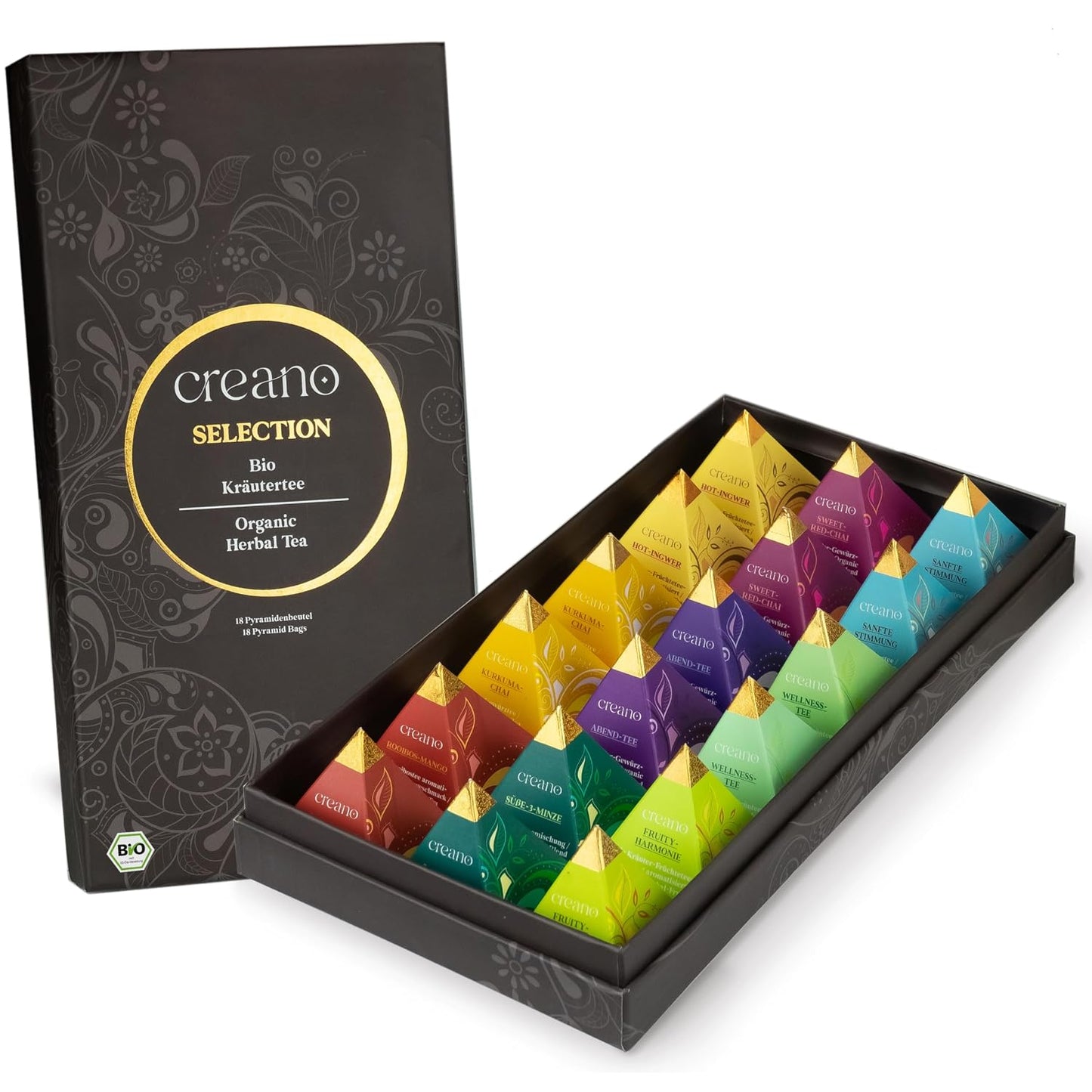 Creano Organic Herbal Tea Sampler Gift Set - Tea Gift Box - 27 Organic Tea Bags in 9 Different Varieties 54 g