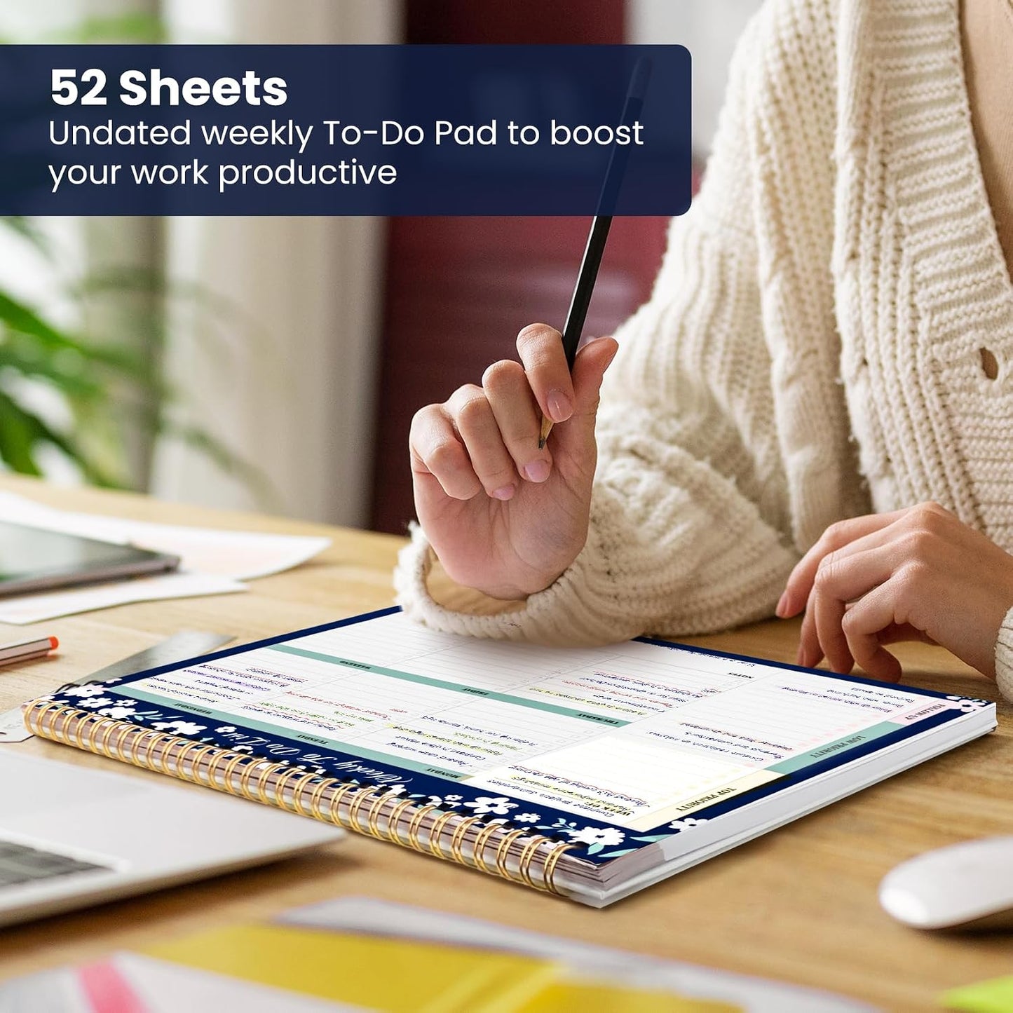 Weekly To Do List Notepad with 52 Undated Sheets（8.5"×11"）- Undated Weekly Planner Notepad for Office Desk Accessories and Supplies - Sunshine Petal