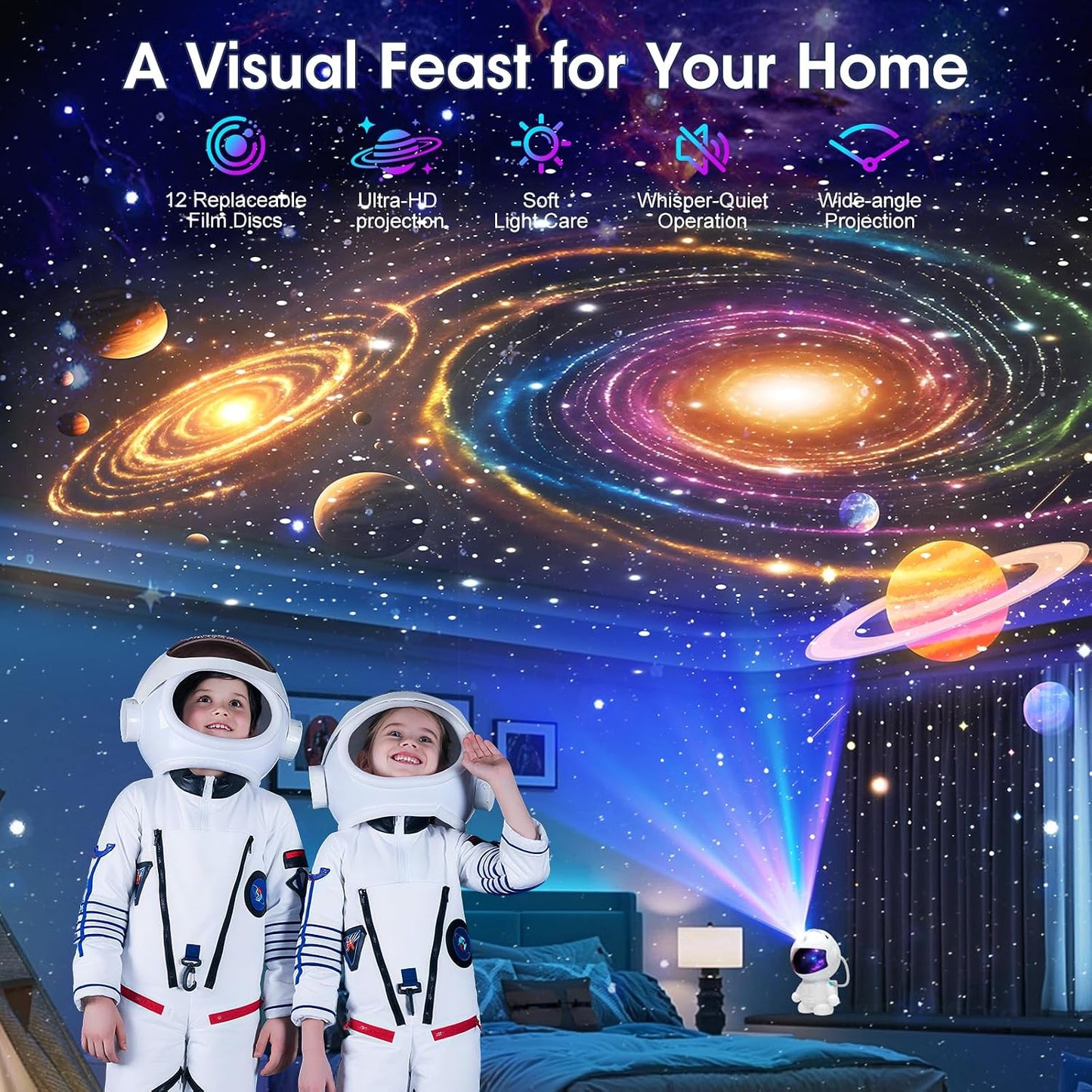 Astronaut Galaxy Projector, Star Projector Galaxy Light, Night Light for Kids, Nebula Ceiling LED Lamp, Room Decor, with Timer and Remote, Gifts for Birthdays