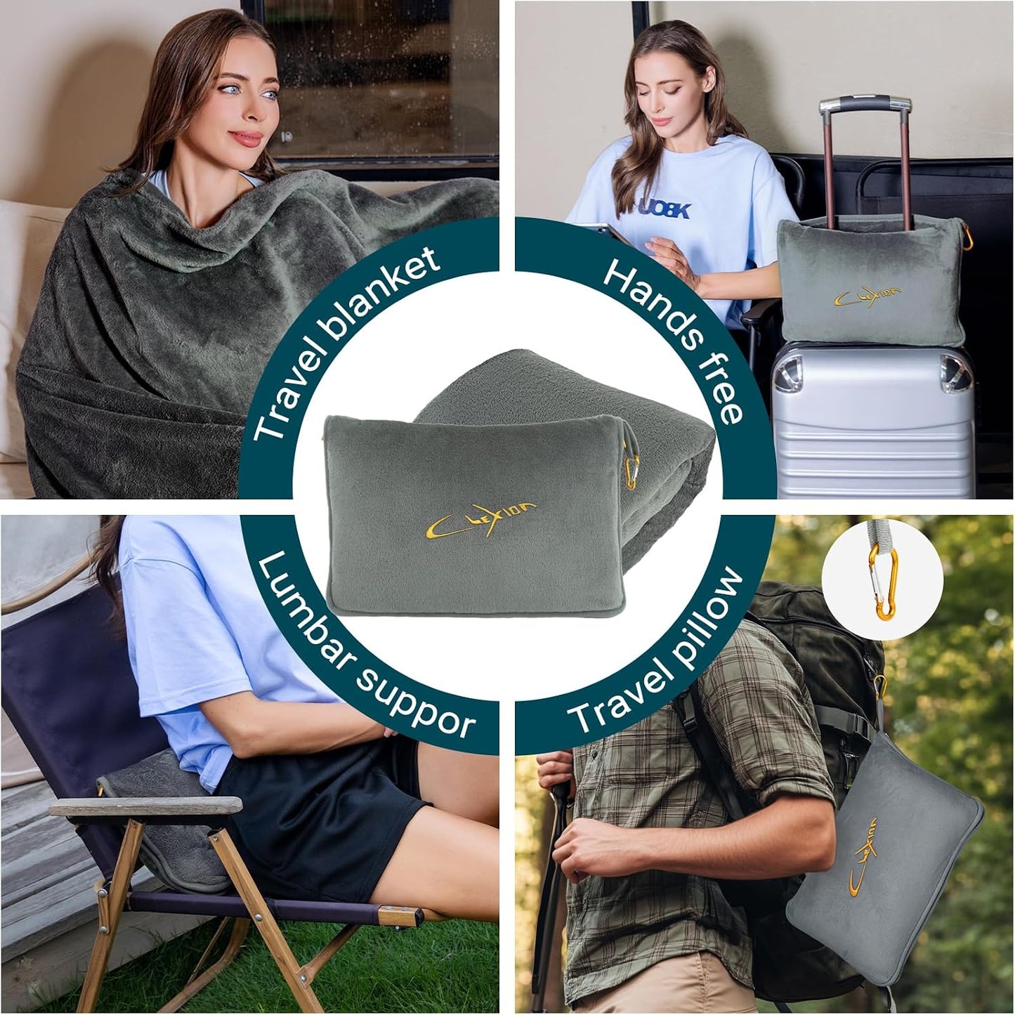Compact Travel Blanket for Airplane, Premium Soft 2-in-1 Blanket with Pillowcase and Carry Bag, Lightweight Travel Essentials with Luggage Sleeve and Backpack Clip, Mint Green