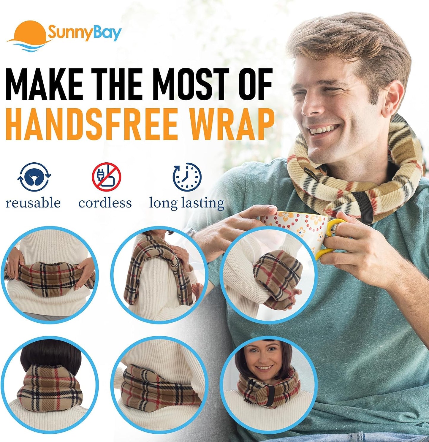 SunnyBay Microwave Heating Pad, Microwavable Heated Neck and Shoulder Wrap, Hands-Free Weighted Moist Hot or Cool Pack, Soft Fleece Cover and Flaxseed Filling, 26 Inch Length, Made in USA, Navy