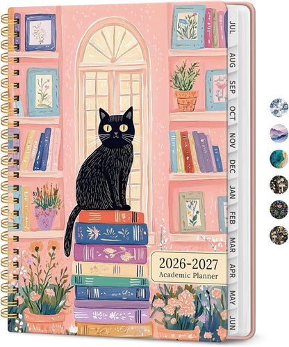 Planner 2026-2027, Academic Monthly and Weekly Calendar Planner for Women, July 2026 - June 2027, Hardcover Pretty Agenda Planner Book with Tabs, Spiral Daily Organizer for School Office Home Supplies, 6.3" x 8.5" - Blue Floral
