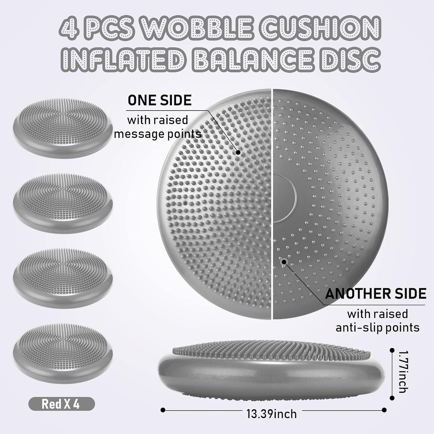 Jerify 4 Pcs Wiggle Seat Flexible Inflated Wobble Cushion Stability Balance Pad Balance Disc Sensory Seat for Men Women Fitness Physical Exercise Improving Posture Home Office