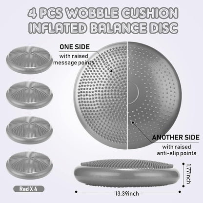 Jerify 4 Pcs Wiggle Seat Flexible Inflated Wobble Cushion Stability Balance Pad Balance Disc Sensory Seat for Men Women Fitness Physical Exercise Improving Posture Home Office