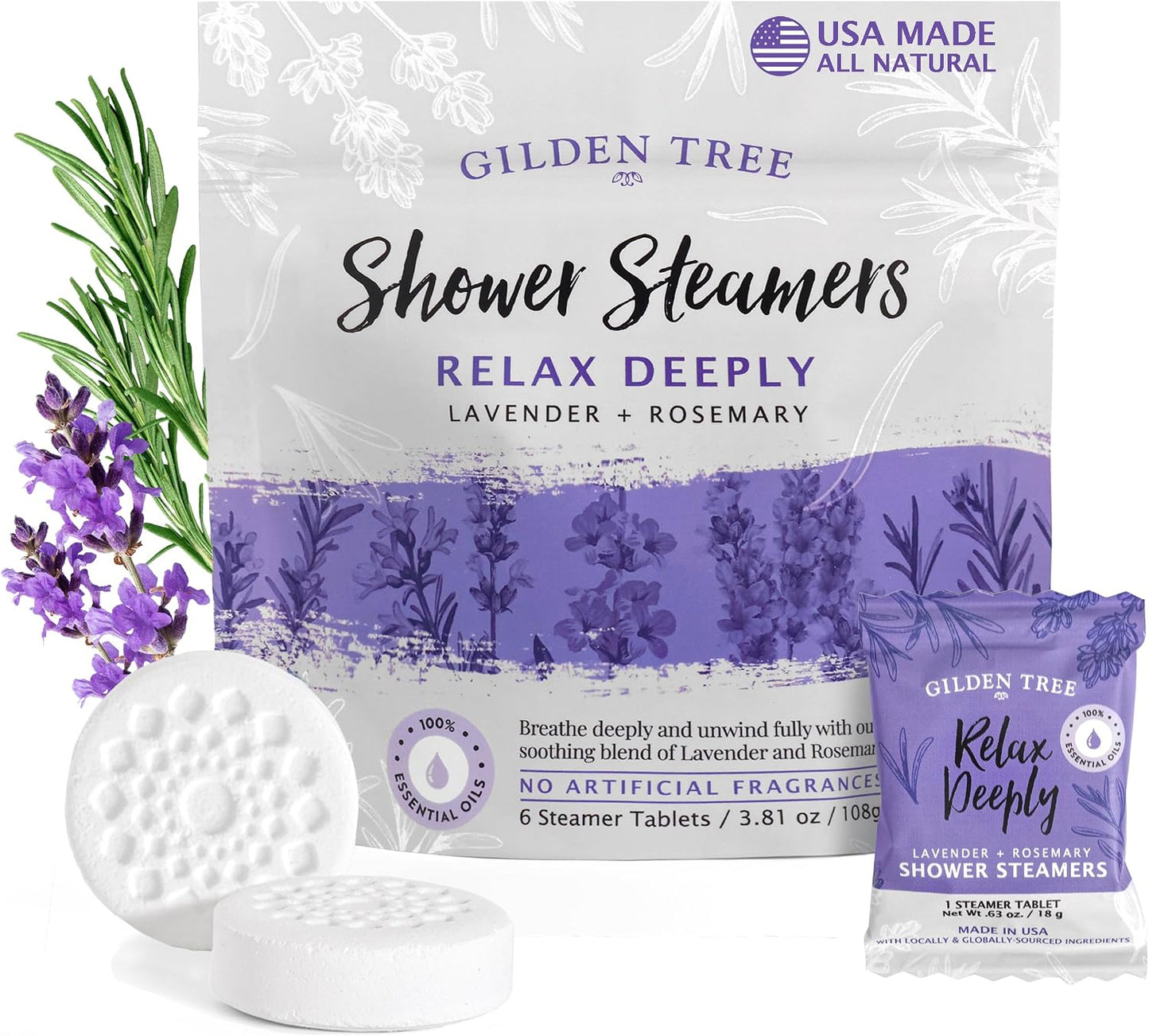 Shower Steamers Aromatherapy Made in USA Lavender & Rosemary 100% Essential Oils Stress Relief, Birthday Gifts for Women Men Teens Adults (Relax Deeply)