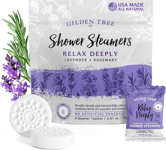 Shower Steamers Aromatherapy Made in USA Lavender & Rosemary 100% Essential Oils Stress Relief, Birthday Gifts for Women Men Teens Adults (Relax Deeply)