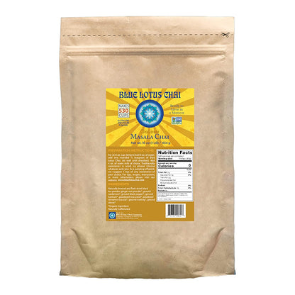 Blue Lotus Chai - Golden Masala Flavor Chai - Makes 100 Cups - 3 Ounce Masala Spiced Chai Powder with Organic Spices - Instant Indian Tea No Steeping - No Gluten
