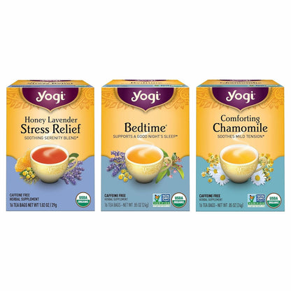 Yogi Tea Relaxation & Stress Relief Variety Pack – 16 Bags per Pack (3 Packs) - Relaxing Sampler - Includes Honey Lavender, Bedtime & Comforting Chamomile