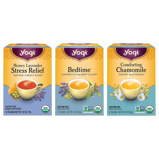 Yogi Tea Relaxation & Stress Relief Variety Pack – 16 Bags per Pack (3 Packs) - Relaxing Sampler - Includes Honey Lavender, Bedtime & Comforting Chamomile