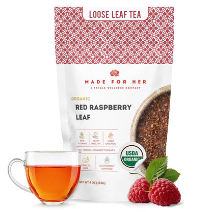 Made For Her Raspberry Leaf Tea – Cut and Sifted Loose Leaf Herbal Tea – Caffeine Free Botanical Tea for Daily Wellness & Relaxation Rituals – 4 oz