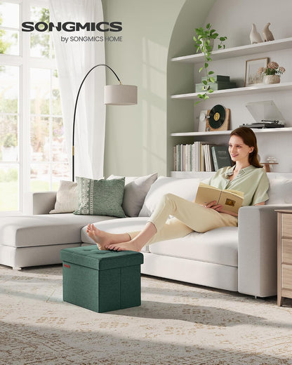 SONGMICS Mazie Collection - Small Folding Storage Ottoman, Foot Rest Stool, 12.2 x 16.1 x 12.2 Inches, 286 lb Load Capacity, for Living Room, Bedroom, Home Office, Dorm, Dark Gray ULSF102G01