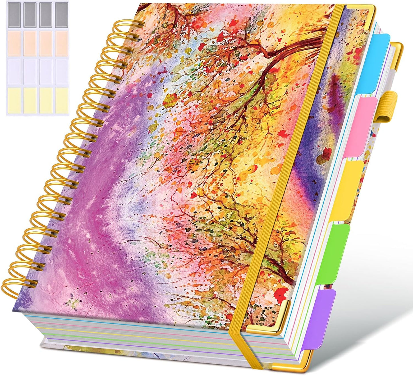 Hardcover Spiral Notebook journal with Removable Dividers Tabs, 300 Pages Leather 5 Subject Notebook College Ruled, 8"x10" Large B5 Notebooks for Work School Note taking, Lined Journal for Women,Black
