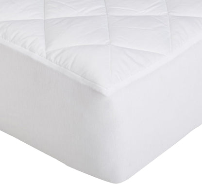 Amazon Basics Hypoallergenic Quilted Breathable Mattress Topper Pad with Protection, 18 Inches Deep, King Size, White
