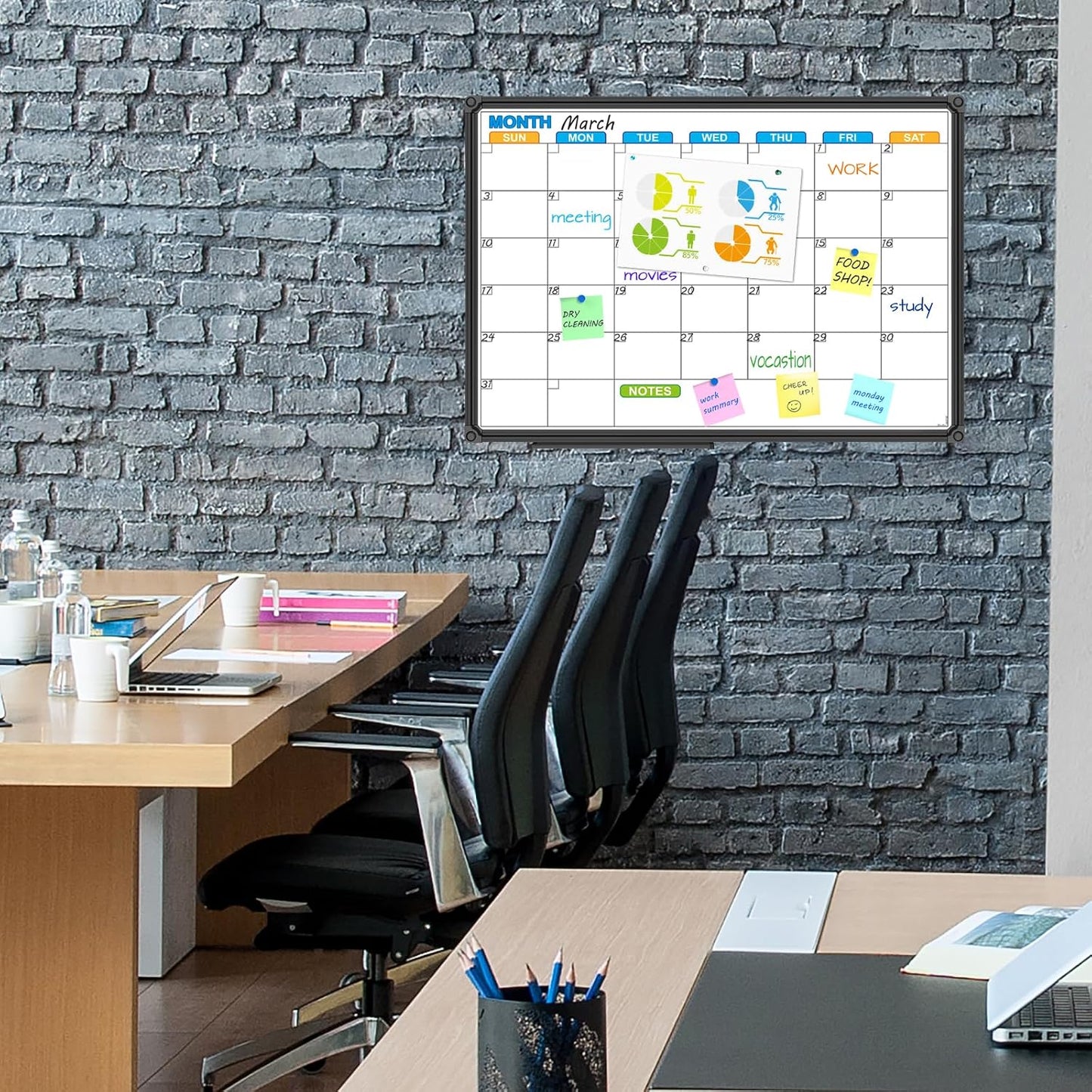 JILoffice Magnetic Dry Erase Calendar Whiteboard, 4 Month White Board Planner 36 X 24 Inch, Black Aluminum Frame Wall Mounted Board for Office Home and School