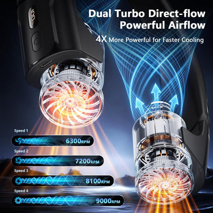 Mavax ChillGo Portable Neck Fan, 8000mAh Wearable Personal Cooler, 9000RPM High-Speed Motor with LED Display, Max 16H Runtime, 4‑Speed, Lightweight & Quiet, Ideal Gift for Men Women – Black