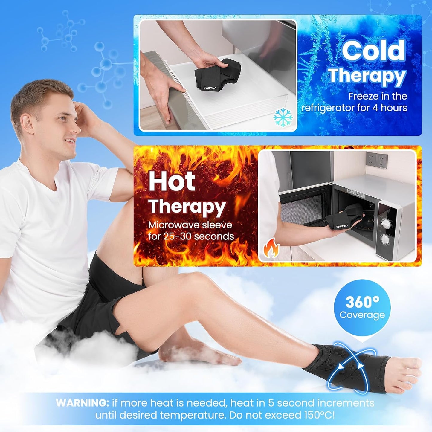 ONLYCARE Ankle Ice Pack Wrap for Swelling, Upgraded Gel Ice Pack Reusable, Hot Cold Therapy, Cold Pack for Sprained Ankle Injuries, Achilles Tendonitis, Plantar Fasciitis