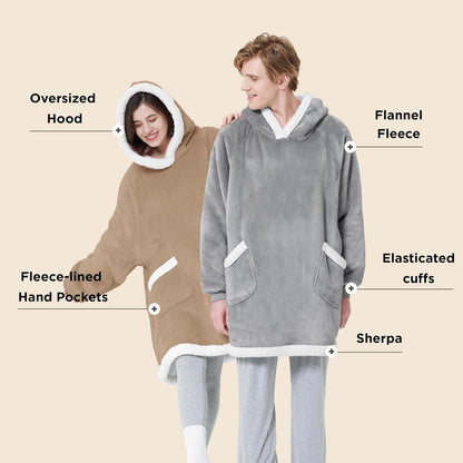 Bedsure Blanket Hoodie, Wearable Blanket Hoodie as Gifts for Mom, Birthday Gifts for Women Kids Teens Mother's Day Sherpa Sweatshirt, Grey, Standard