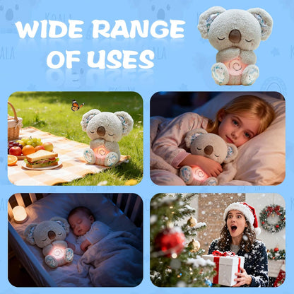 QFCST Relief Koala Breathing Stuffed Toy, Anxiety Relief Plush Breathing Animal, Sleeping Koala Plush Breathing with Musical Lights & Rhythmic Breathing Motion