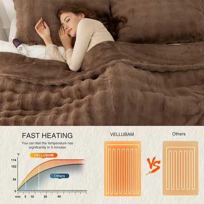 Heated Blanket Throw 50" x 60" - Soft Flannel Sherpa Electric Blanket Throw with 5 Heating Levels & 4 Hours Auto Off, Machine Washable, Ideal Gift for Grandma (Purple)