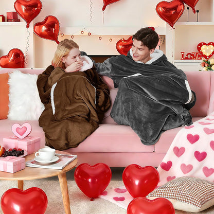 yescool Wearable Blanket Hoodie, Flannel Sherpa Fleece Blanket Sweatshirt for Adults Women Men,One Size Fits All - Colors B