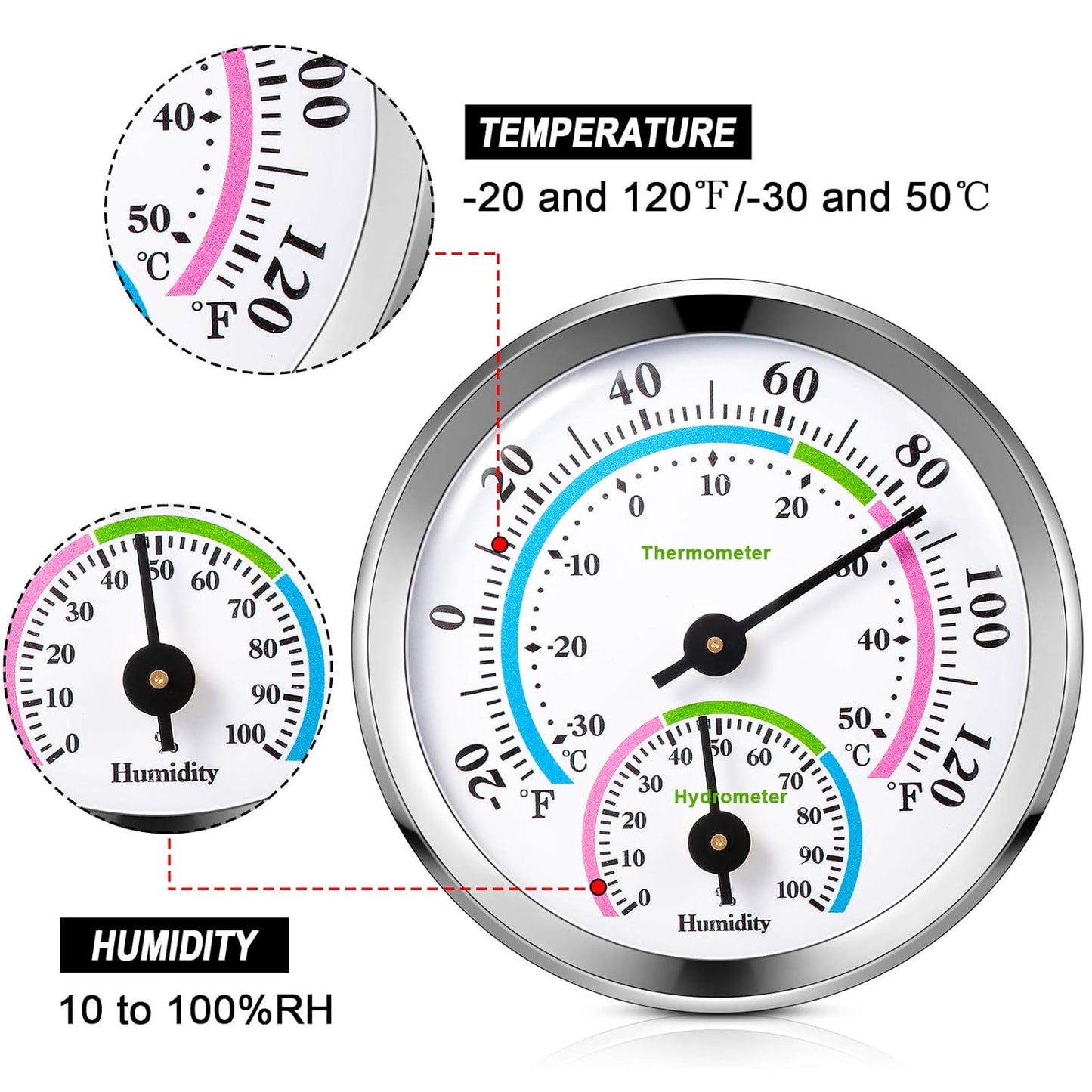 Weewooday 3 Pcs Indoor Outdoor Thermometer 2 in 1 Mini Home Temperature Humidity Hygrometer Monitor Gauge for Home Offices Wall(Silver,2.2 Inch)