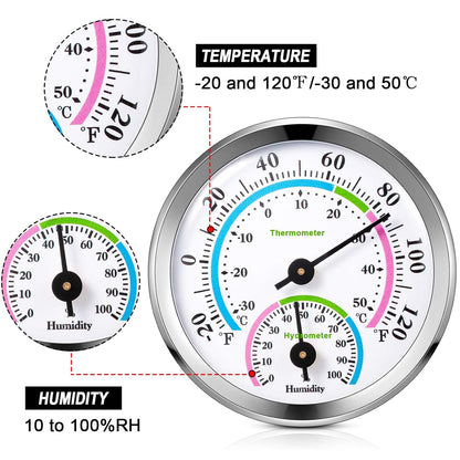 Weewooday 3 Pcs Indoor Outdoor Thermometer 2 in 1 Mini Home Temperature Humidity Hygrometer Monitor Gauge for Home Offices Wall(Silver,2.2 Inch)