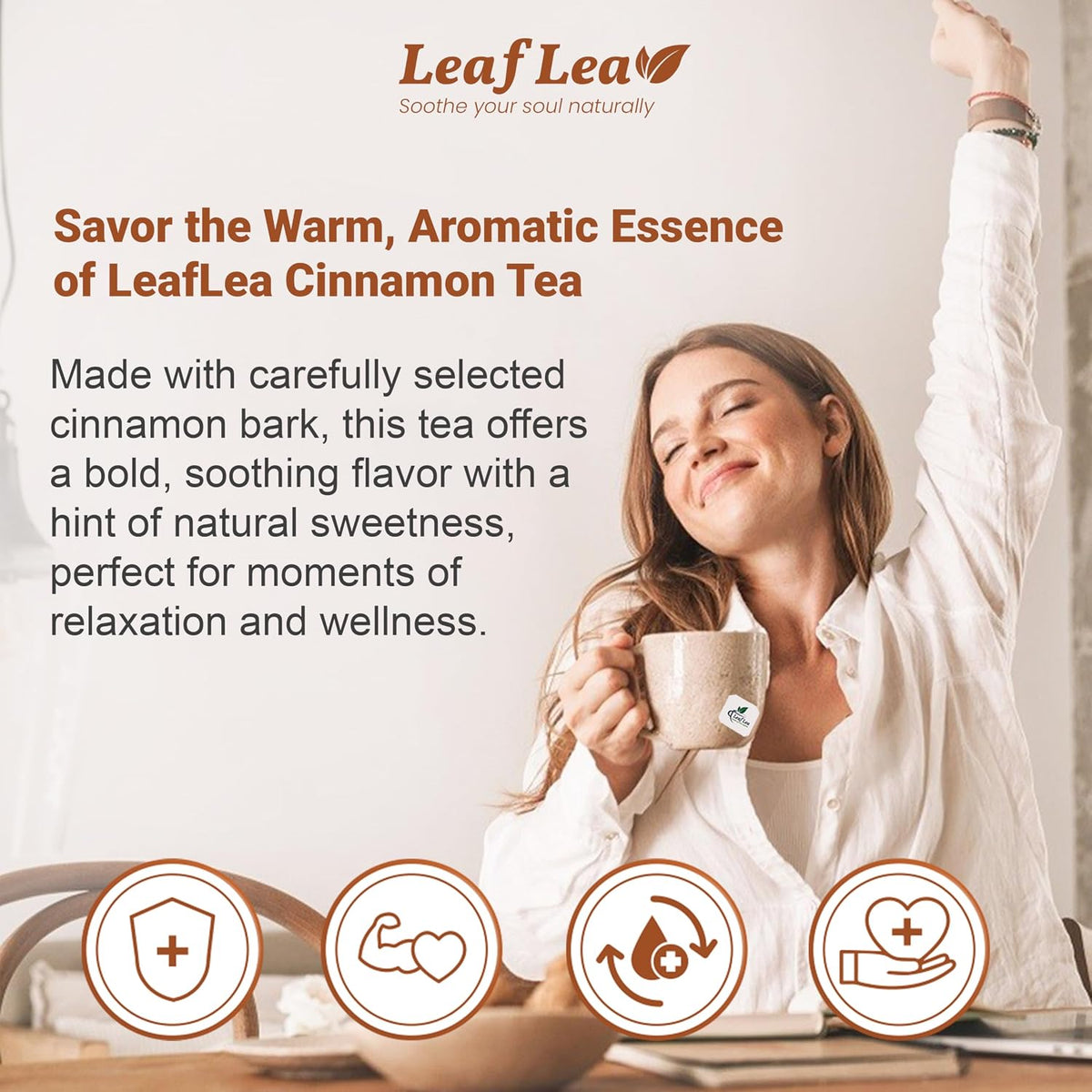 LeafLea Cinnamon Tea Bags, Bold Ground Cinnamon Spice, Sugar-Free, 80 Count