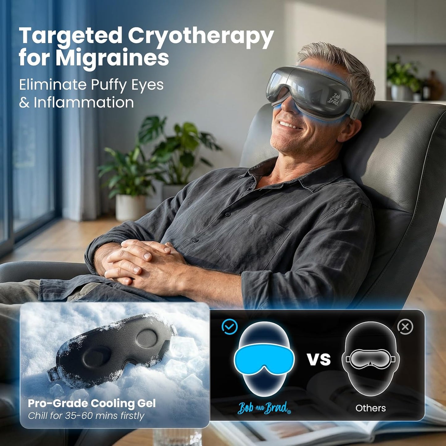 BOB AND BRAD Eye Massager with Heat and Cooling, FSA Eligible HSA Birthday Gifts for Women Men, Heated Eye Massager for Migraine, Heated Eye Mask for Dry Eye Head Tension and Stress Relief