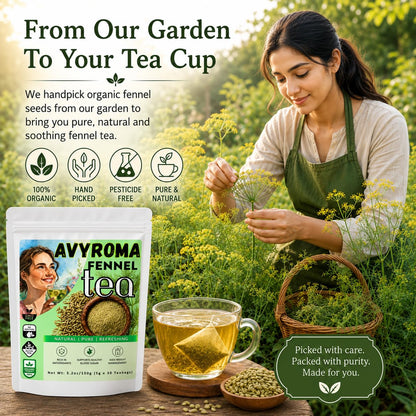 AVYROMA Premium Organic Fennel Seed Tea - Natural Herbal Infusion for Detox, Digestive Health - Caffeine-Free, Herbal Tea, 100% Pure and Natural Ingredients, 30 Teabags