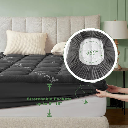 BEDLORE King Mattress Topper Viscose Derived from Bamboo, Thick Pillow Top Mattress Pad with Stretchable Pockets for 6"-18" Mattress, Soft Breathable Mattress Topper for Back Pain Relief(Dark Gray)