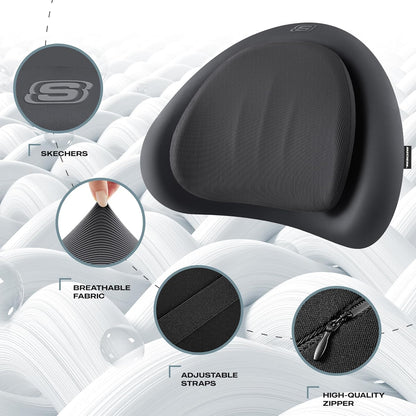 Skechers Lumbar Pillow Premium Memory Foam,Double-Layer-Office Chair Cushion for Tailbone Pain Relief,Butt Pillow for Office Chair,Car seat Cushion,Long Sitting Office Workers,and Car Drivers,Black