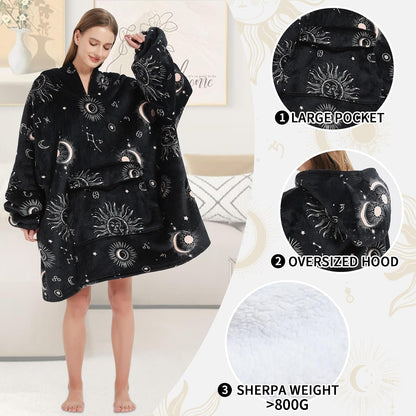 Mewkou Wearable Blanket Hoodie for Adult,Oversized Sherpa Fleece Blanket Hoodie for Women Men,Grey