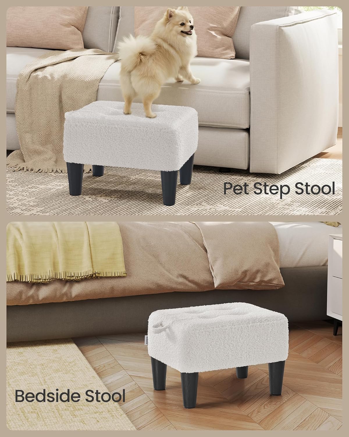 SONGMICS Foot Stool with Legs, Small Footstool Ottoman, Linen-Look Fabric Seat with Thick Cushion, for Living Room, Bedroom, Entryway, 330 lb Weight Capacity, Dark Gray ULOM502G01
