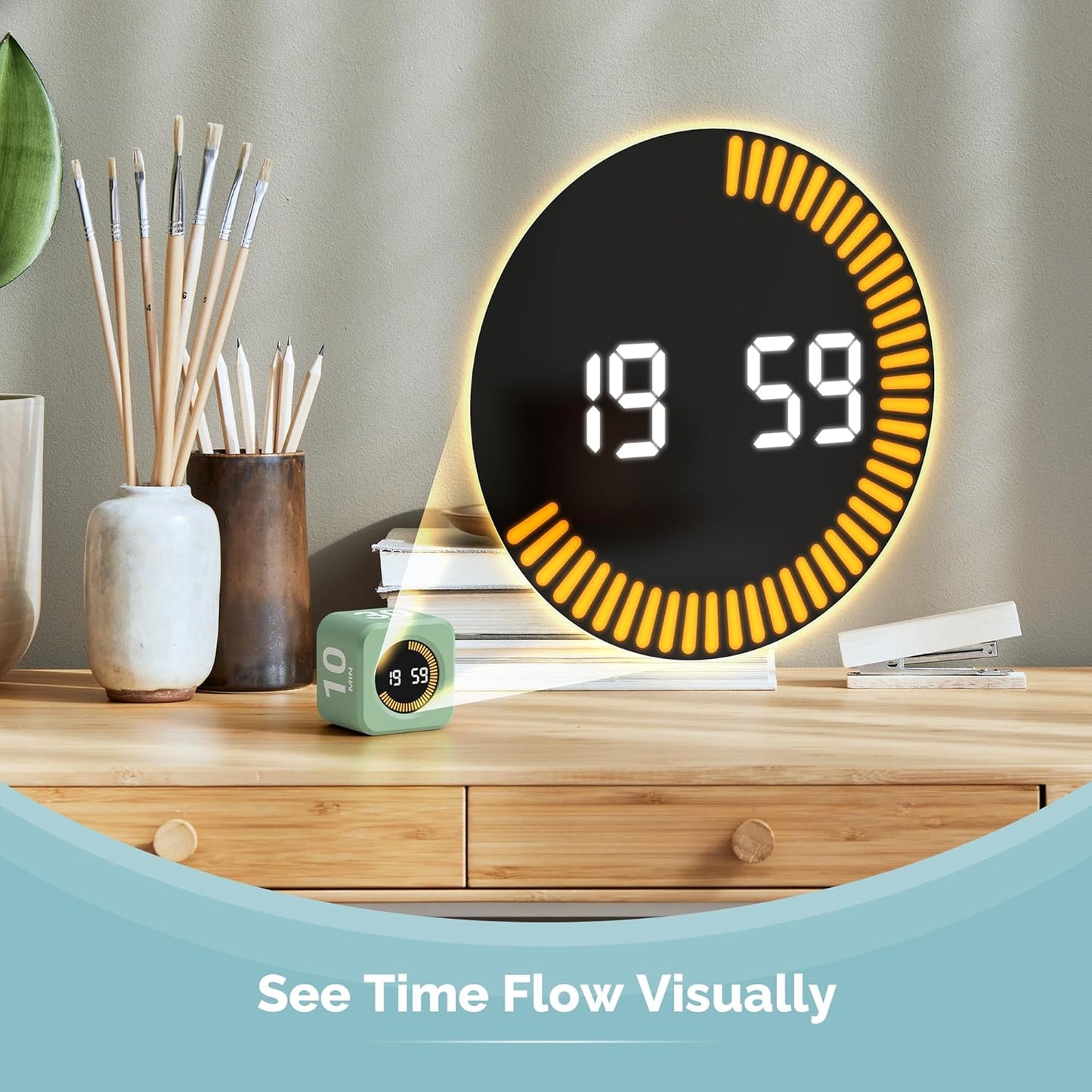 KADAMS Pomodoro Timer – Visual Cube with 5/10/30/60 Min Presets, LED Countdown Ring & Count Up Mode, Silent Flip Productivity Timer for Study, Classroom, Office, Cooking