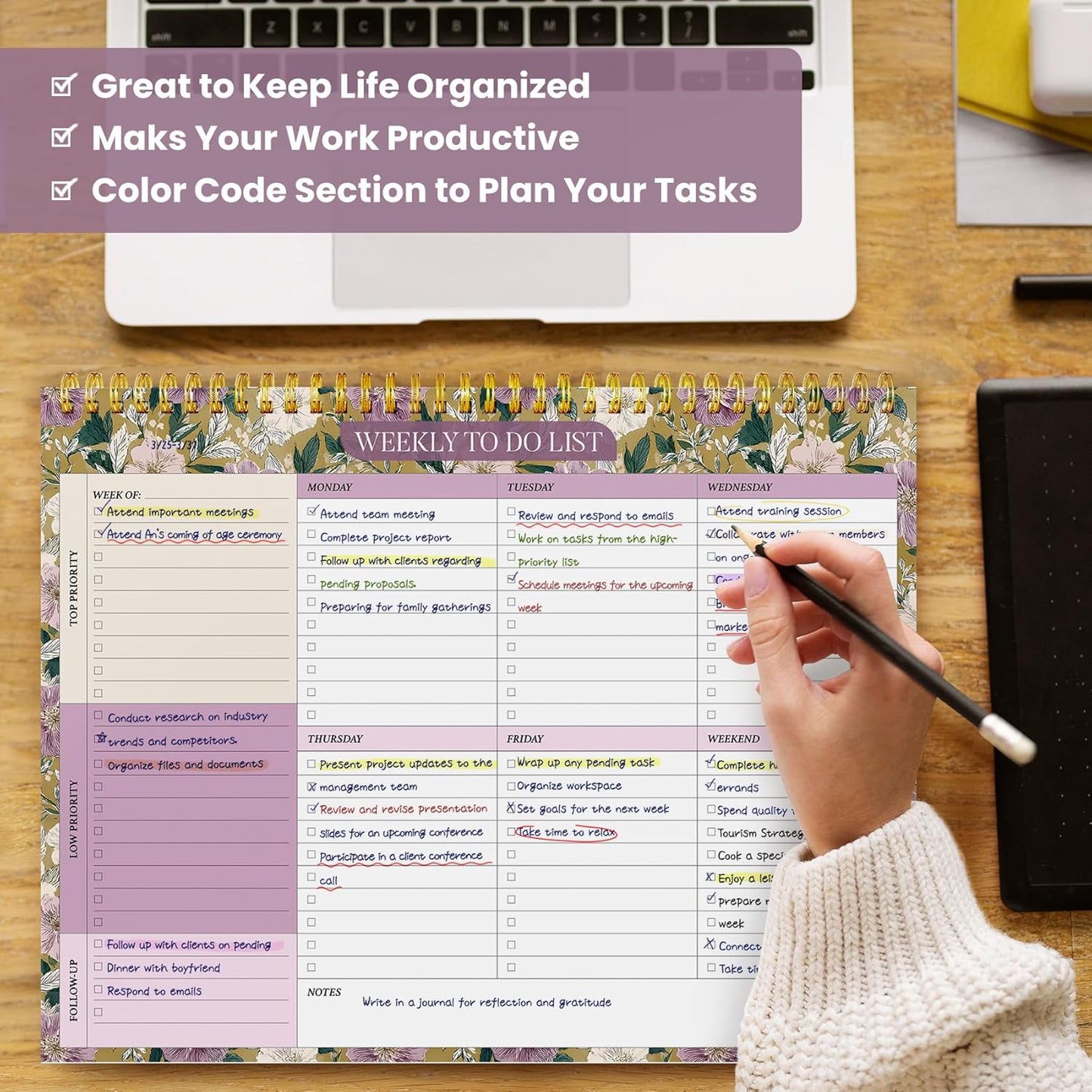 Weekly To Do List Notepad with 52 Undated Sheets（8.5"×11"）- Undated Weekly Planner Notepad for Office Desk Accessories and Supplies - Sunshine Petal