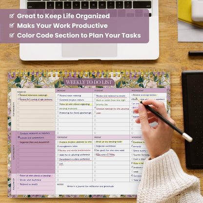 Weekly To Do List Notepad with 52 Undated Sheets（8.5"×11"）- Undated Weekly Planner Notepad for Office Desk Accessories and Supplies - Sunshine Petal
