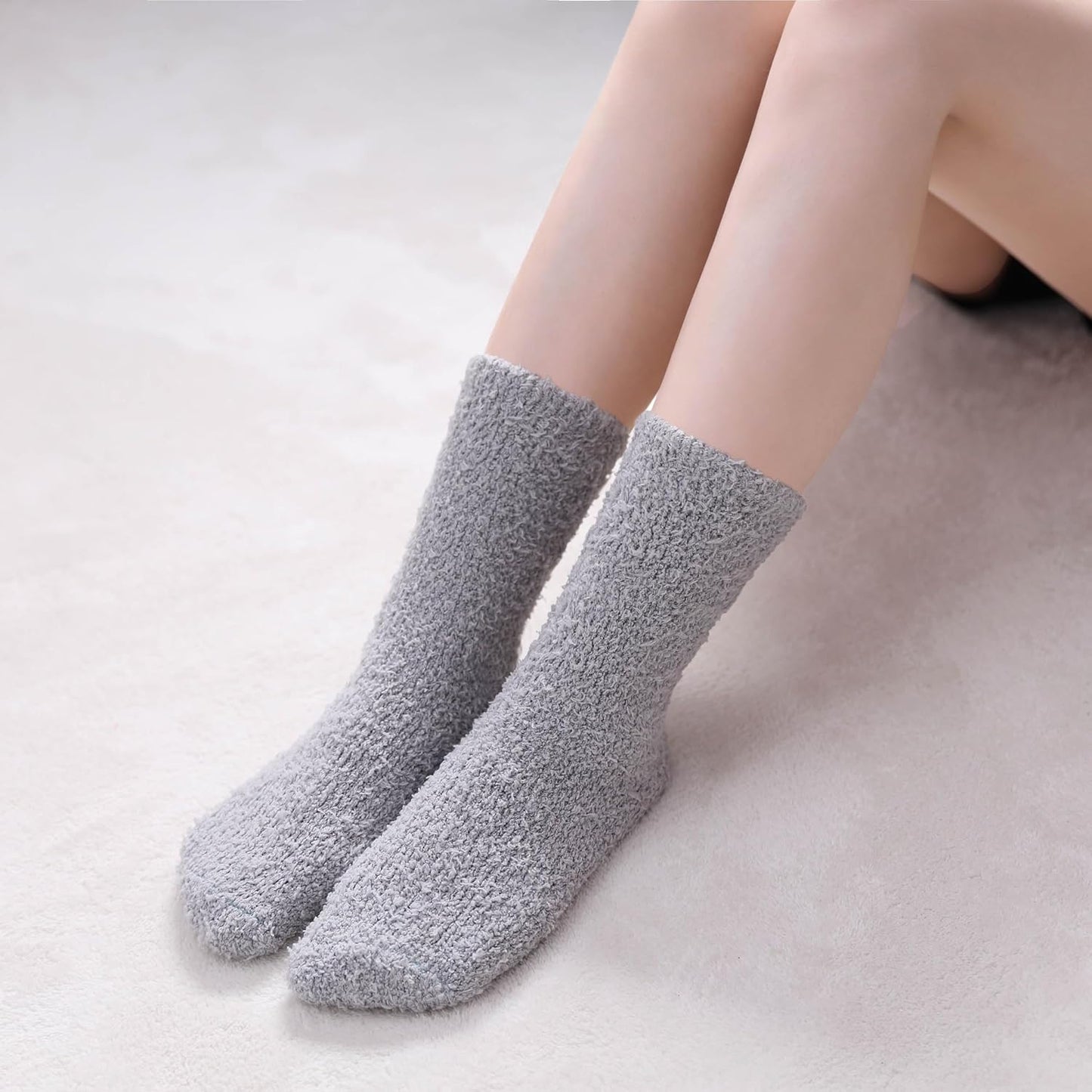 CHOWISH Womens Fuzzy Slipper Socks Super Soft Microfiber Fluffy Cozy Winter Warm Fuzzy Crew Socks
