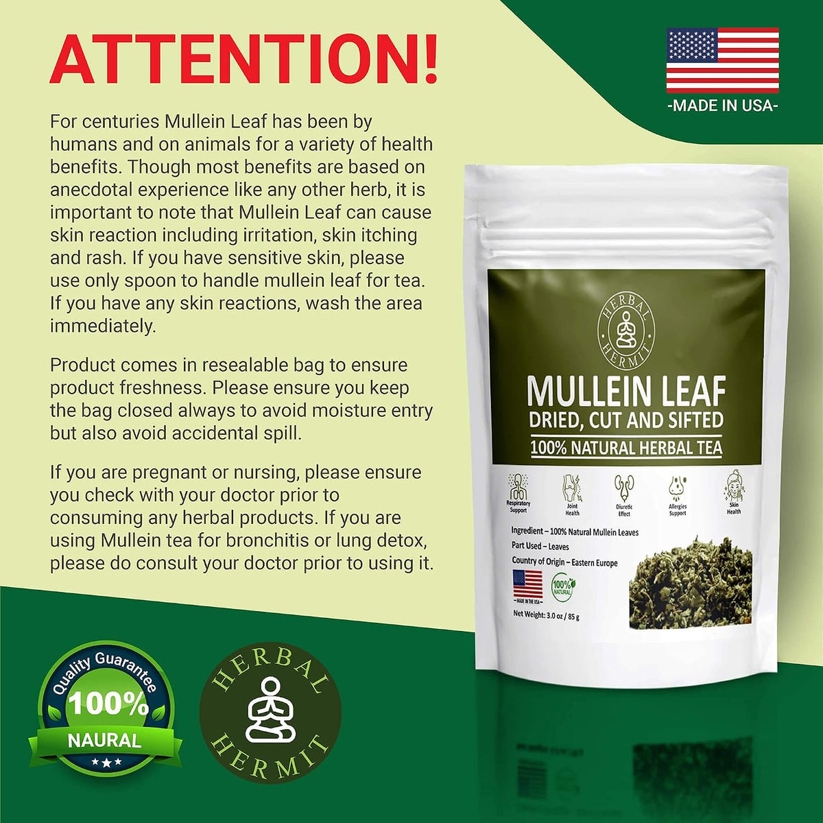Mullein Leaf Tea, Loose Leaf, Respiratory & Lung Support Herbal Tea