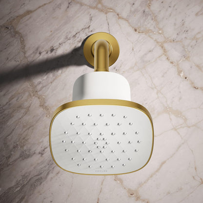 KOHLER 33631-Y-BN Cinq Round Single-Function Filtered Showerhead, Five-Layer Filtration, 2.5 GPM, Full Coverage Spray, Premium Durable Material, Vibrant Brushed Nickel