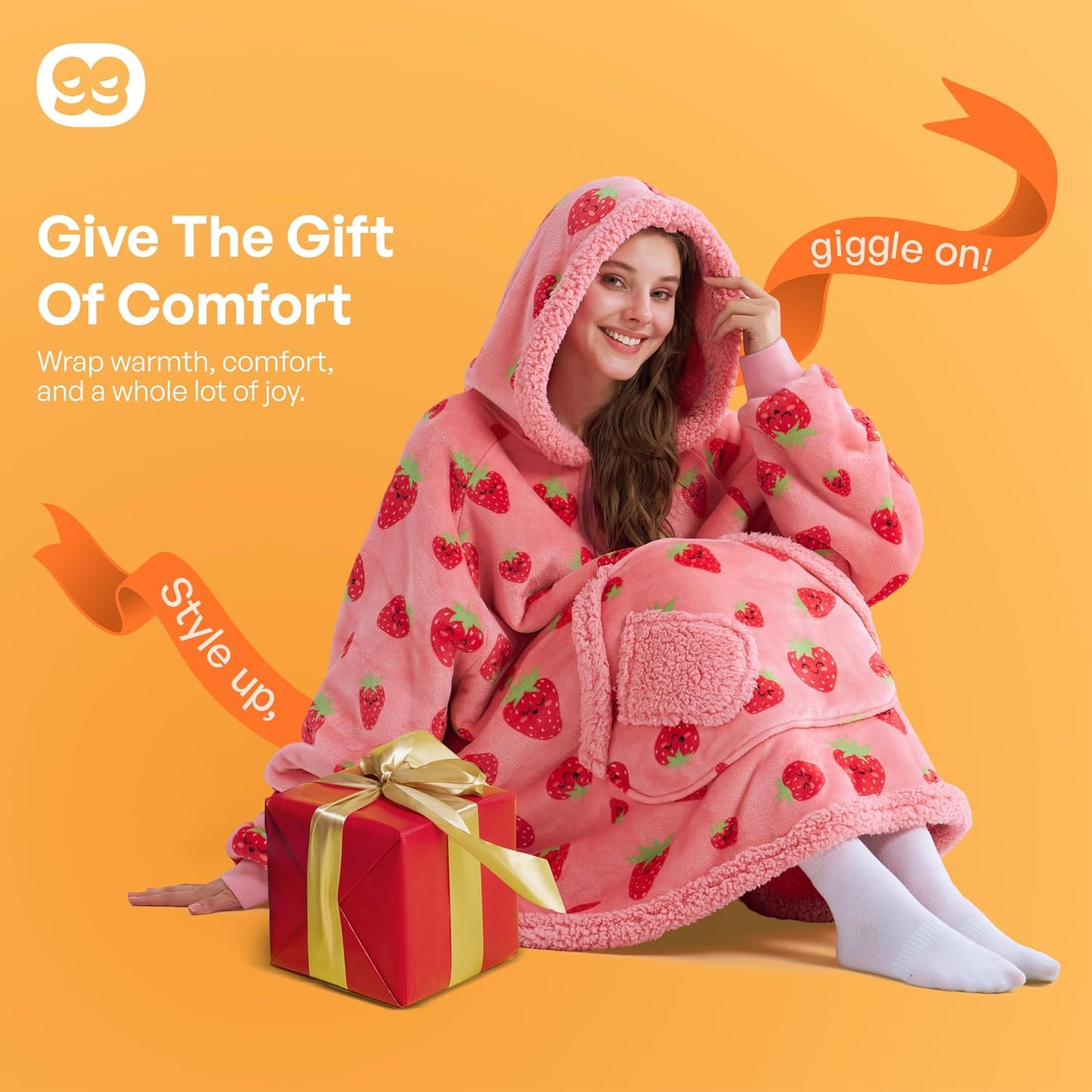 Giggling Getup Wearable Blanket Hoodie for Adults Gifts for Teen Girls Sister Women Sherpa Fleece Printed Hooded Blanket Sweatshirt Warm Cozy with Pocket & Sleeves Beige Cat
