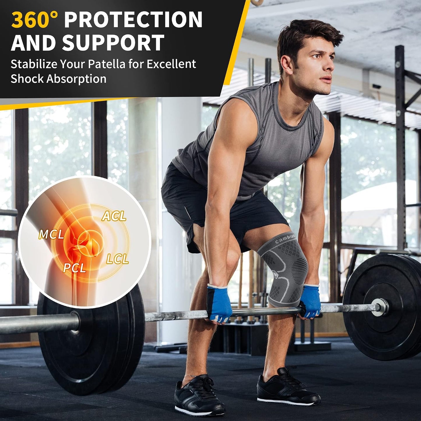 CAMBIVO 2 Pack Knee Braces for Women & Men, Knee Compression Sleeves for Knee Pain Relief, Knee Support with Non-Slip Silicone, Breathable, for Running, Workout, Weightlifting & Daily Use, Arthritis Support (Black, Medium)
