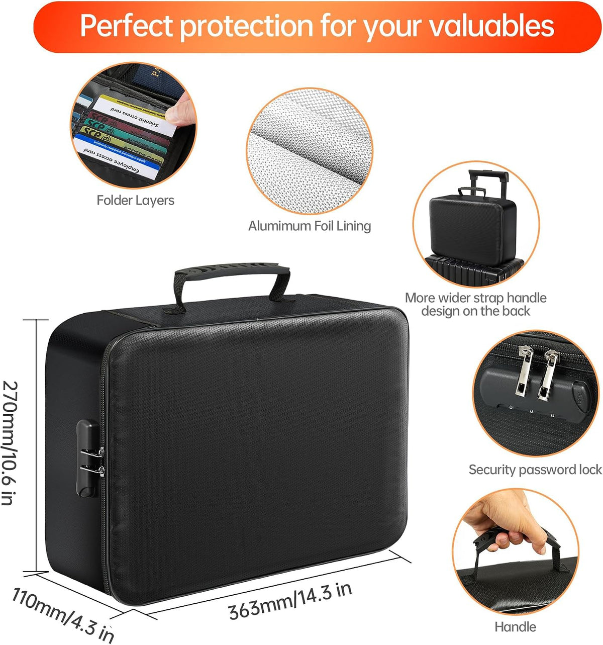 GIANTLUMl Document Bag with Lock,Fireproof 3-Layer File Storage Case with Water-Resistant Zipper,Document Safe Portable Travel Home Organizer Bag for Laptop,Home&Office,Certificates,Gifts for Him