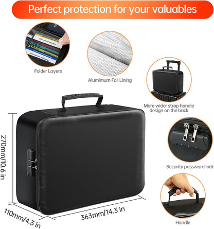 GIANTLUMl Document Bag with Lock,Fireproof 3-Layer File Storage Case with Water-Resistant Zipper,Document Safe Portable Travel Home Organizer Bag for Laptop,Home&Office,Certificates,Gifts for Him
