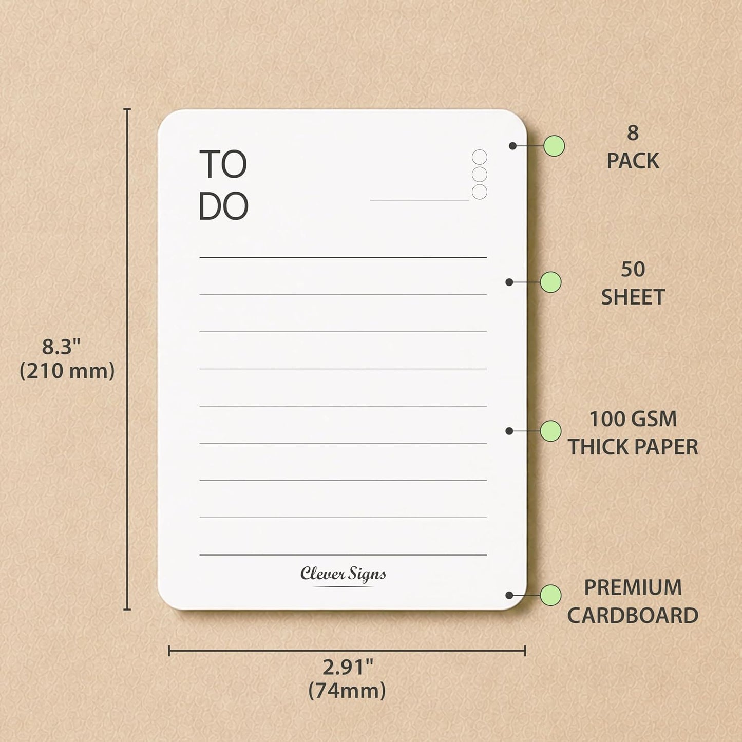 Mini To Do List Notepad 8 Pack, A7 Size 2.9" x 4.1", 50 Sheets Each, Undated Daily To Do Planner with Deadline Column, Thick Paper, Cardboard Backing, Small Checklist Memo Pads for Shopping, Work, Home & School